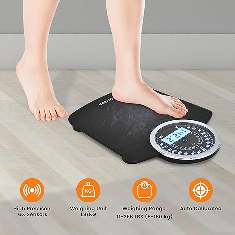 EILISON Bilancia Digitale E Analogica 2 In 1 – Pesa Corpo 180 Kg, Vetro Temperato, 4 Sensori GX, Display XL – Garanzia A Vita