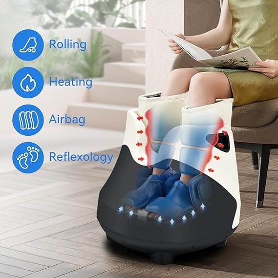 Air Compressed Leg Massager with Heating and Kneading Rolling - Black