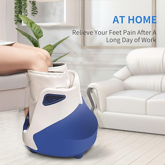 Air Compressed Leg Massager with Heating and Kneading Rolling - Blue