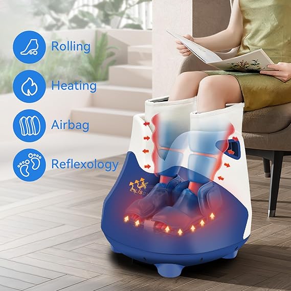 Air Compressed Leg Massager with Heating and Kneading Rolling - Blue