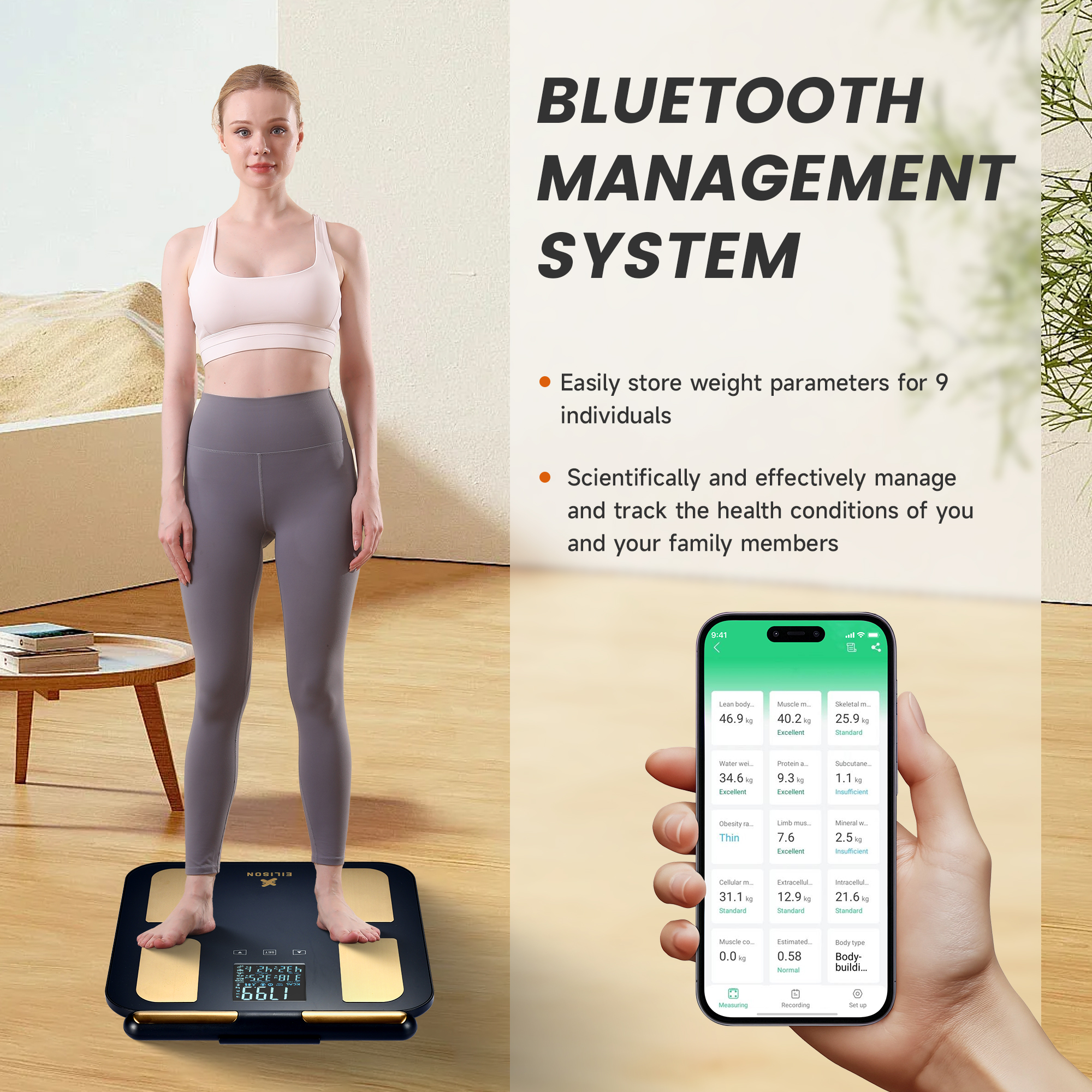 EILISON Smart Scale for Body Weight: 8-Electrode Digital Bathroom Scale for Fat BMI 