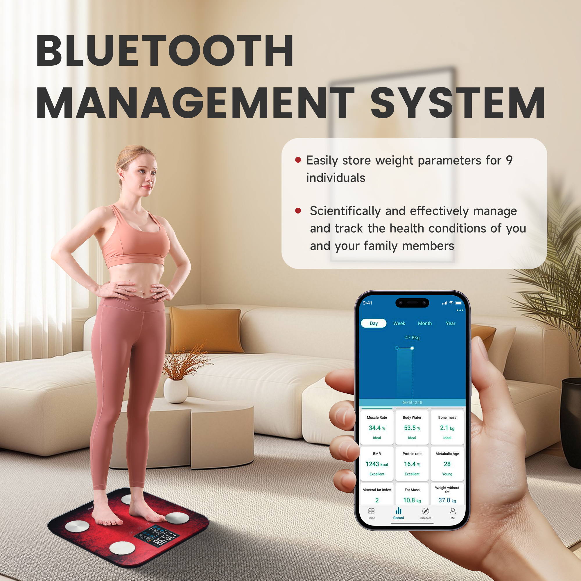 EILISON Digital Bathroom Scale with 4 Electrodes & BIA Technology High-Precision (Smart Red)