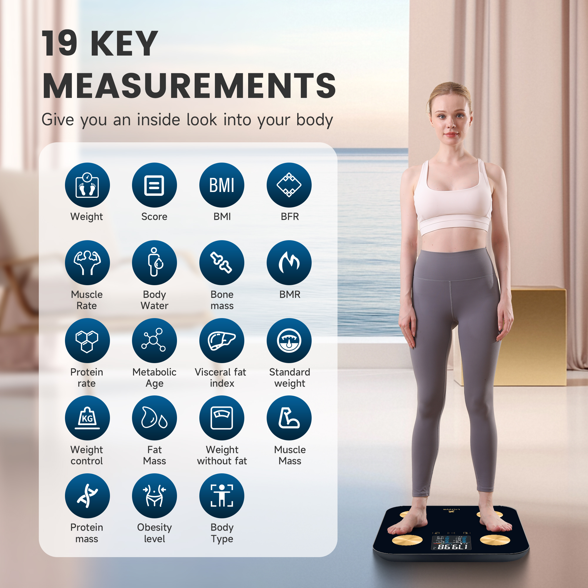 EILISON Smart Scale with 4 Electrodes & BIA Technology High-Precision Body Fat Analyzer (New Black)