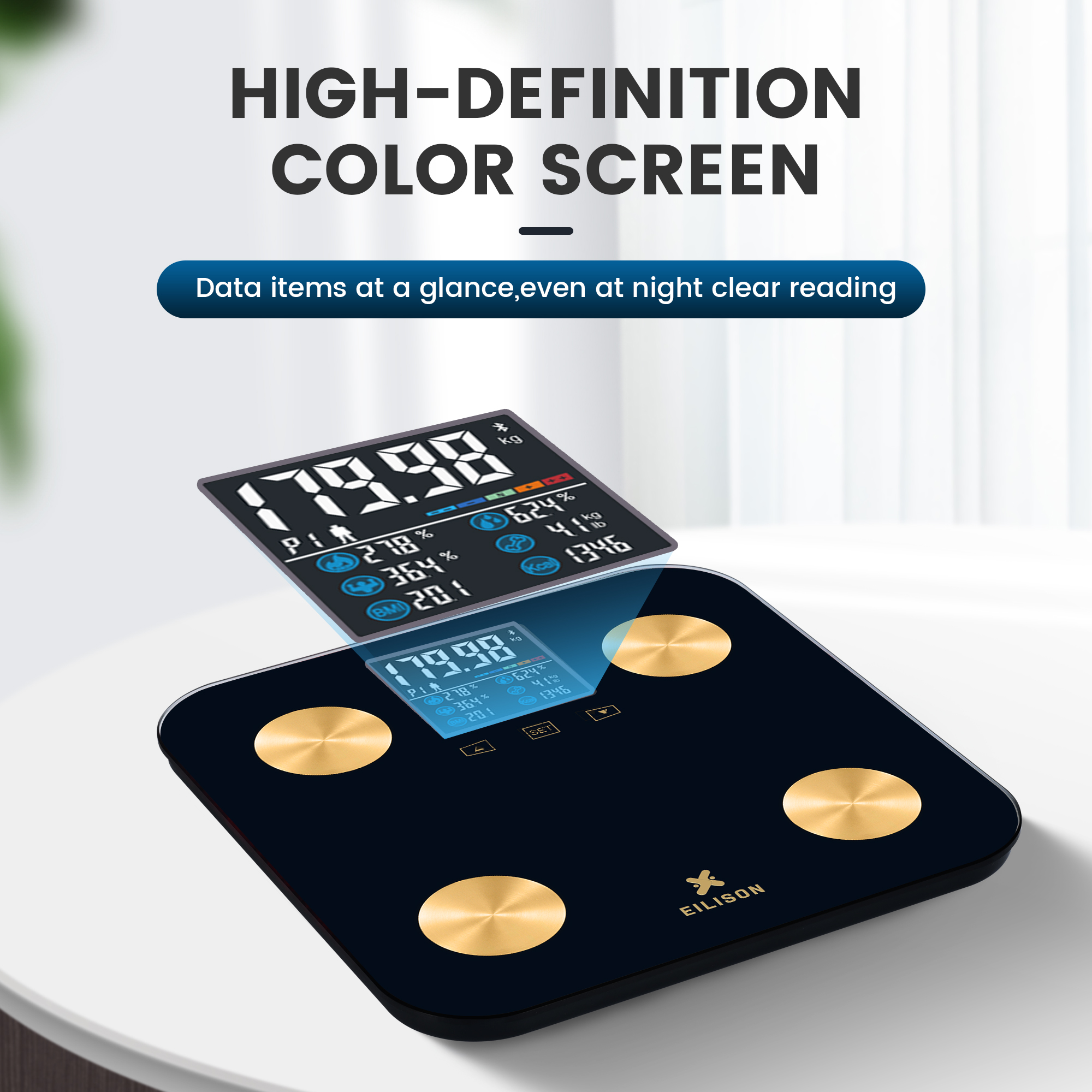 EILISON Smart Scale with 4 Electrodes & BIA Technology High-Precision Body Fat Analyzer (New Black)