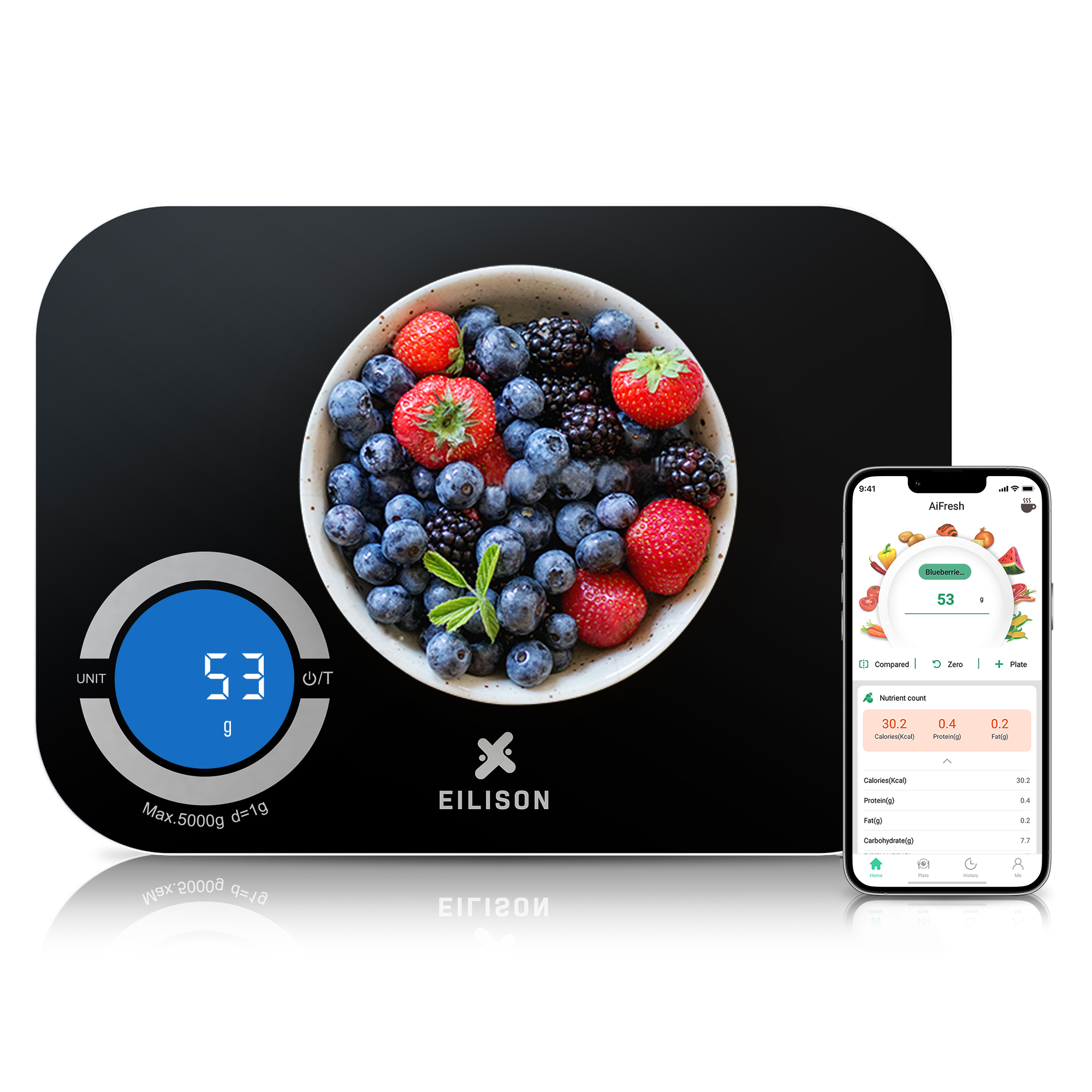 EILISON Smart Kitchen Scale with Bluetooth App, High-Precision Digital Food Scale for Baking (Black)