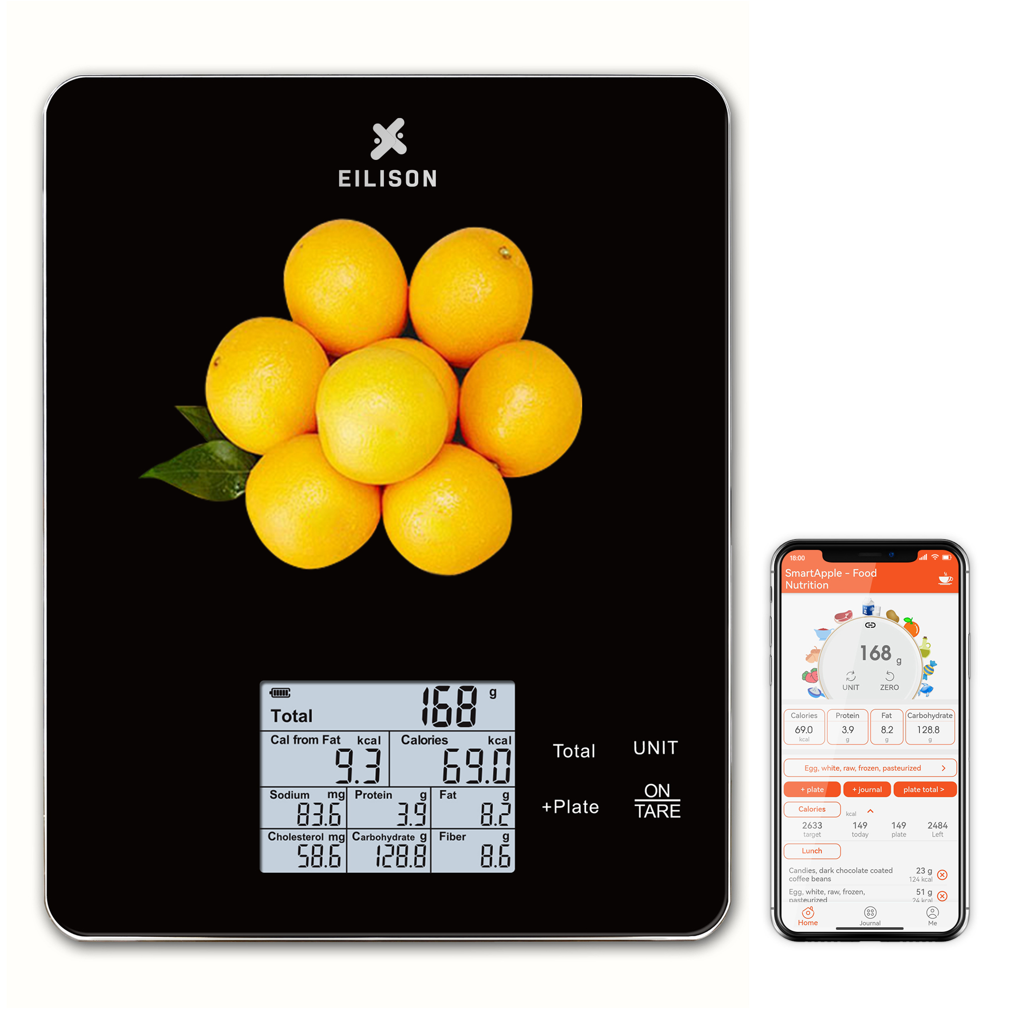 EILISON Smart Kitchen Scale with High-Precision Bluetooth App, Digital Food Scale for Baking (Black)